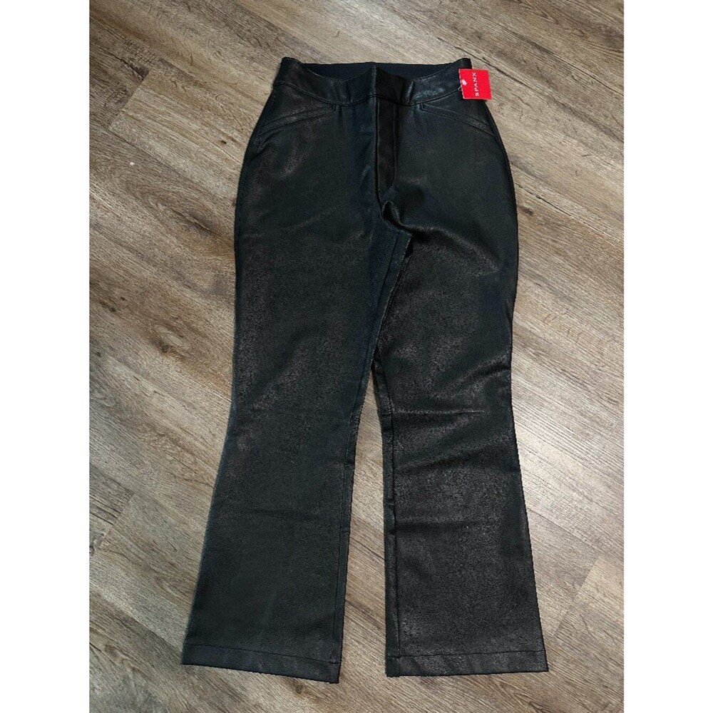 NWT Spanx Leather Like Kick Flare Crop Pants Medium Black Pull On High Rise